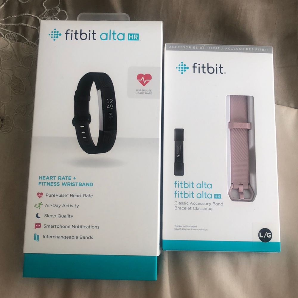 New Fitbit Alta HR WITH Pink Band MISSING CHARGER